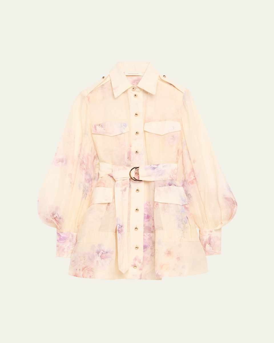 Floral Long-Sleeve Utility Mini Dress